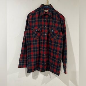 VTG Carson Pieri 70's Green Red Tartan rare Square Flannel Shirt Men's S
